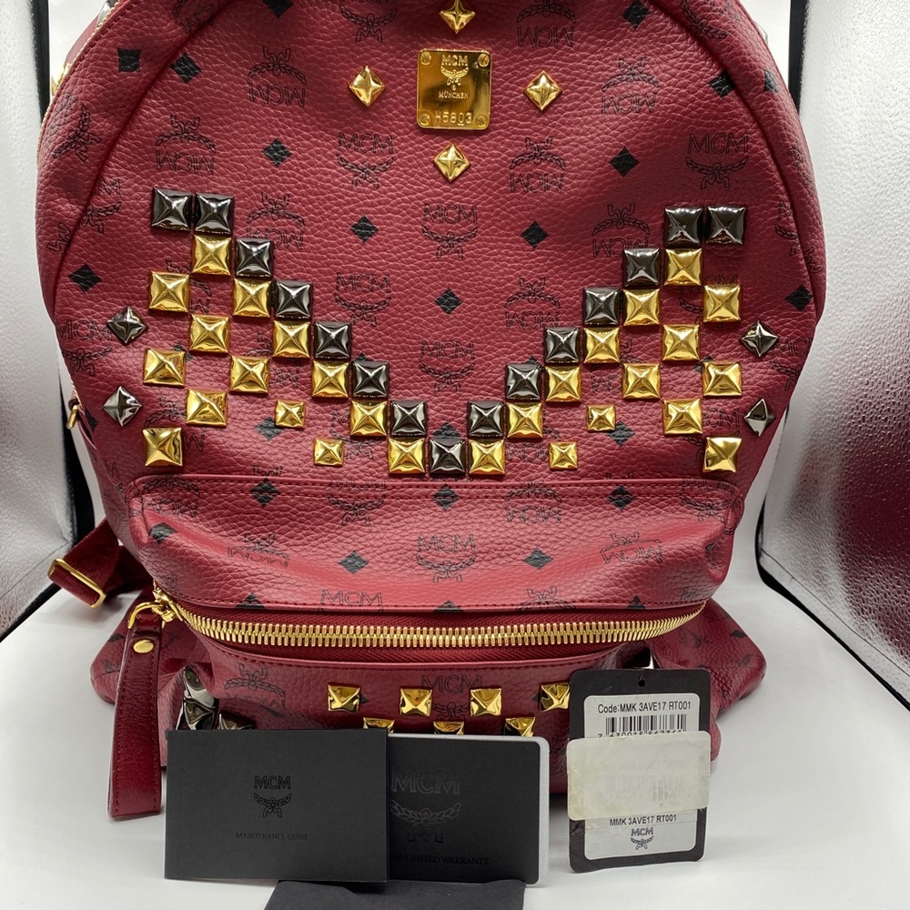 Authentic MCM Studs Stark Backpack in Visetos